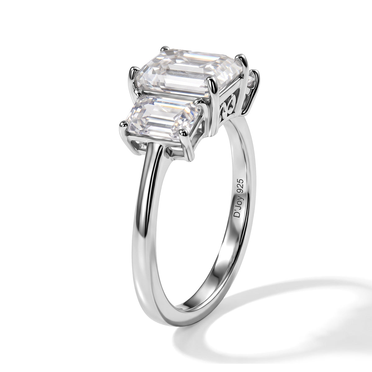 D'Joy - Moissanite Trilogy Ring in Platinum Overlay Sterling Silver  2.80 Ct. 8787649 3