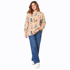 Chilli Charm All Over Colourful Cat Print Jumper (One Size) - Beige_8787697