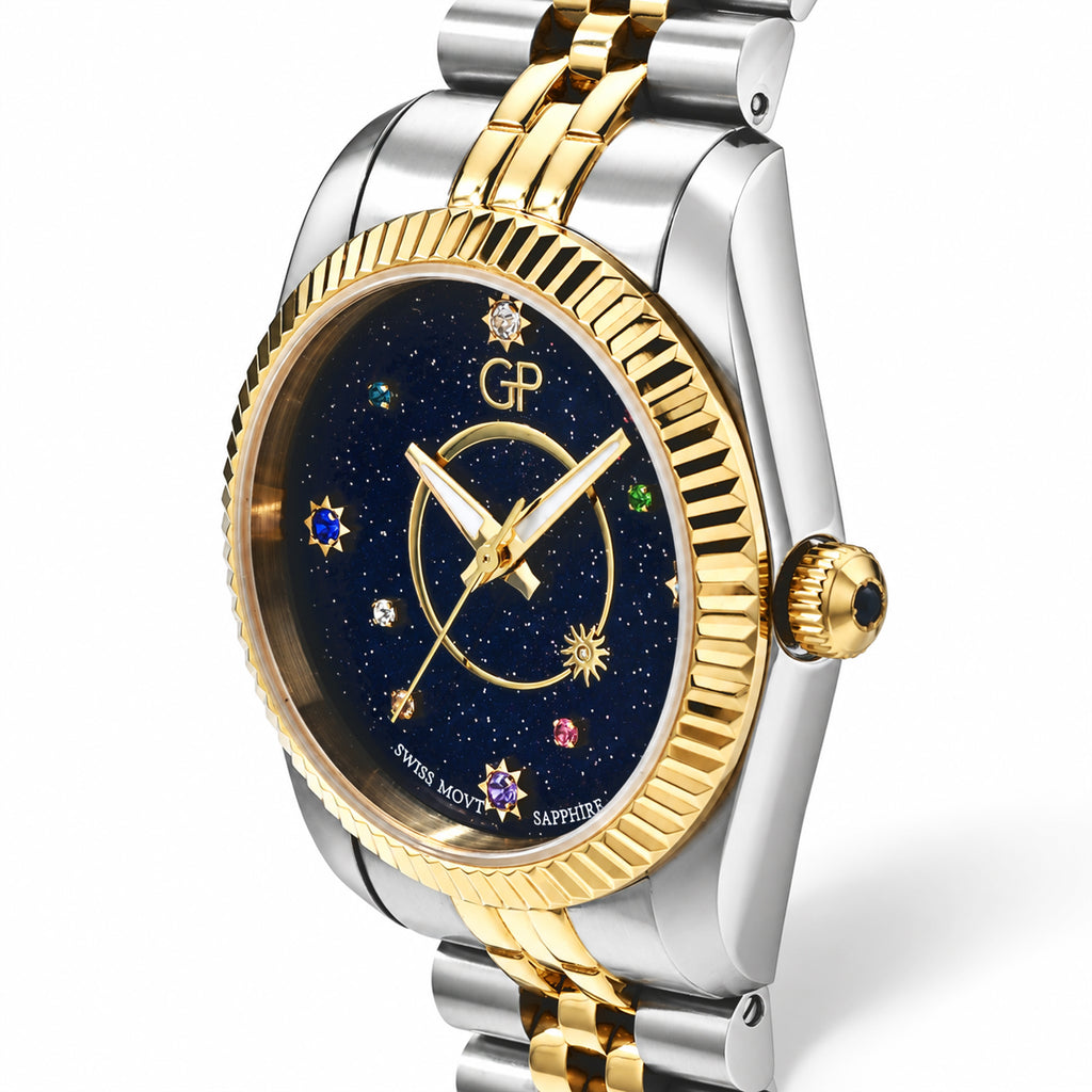 GP Multi Color Crystal, Blue Sapphire Watch Pure White Stainless Steel  0.110  Ct._8787851_2