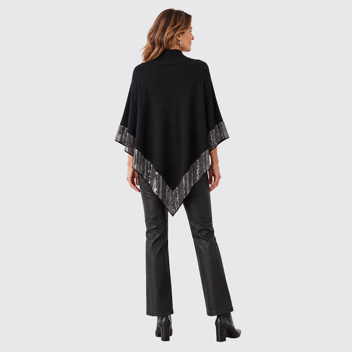 QED London Diagonal Diamante Poncho (One Size) - Black 8788116 2