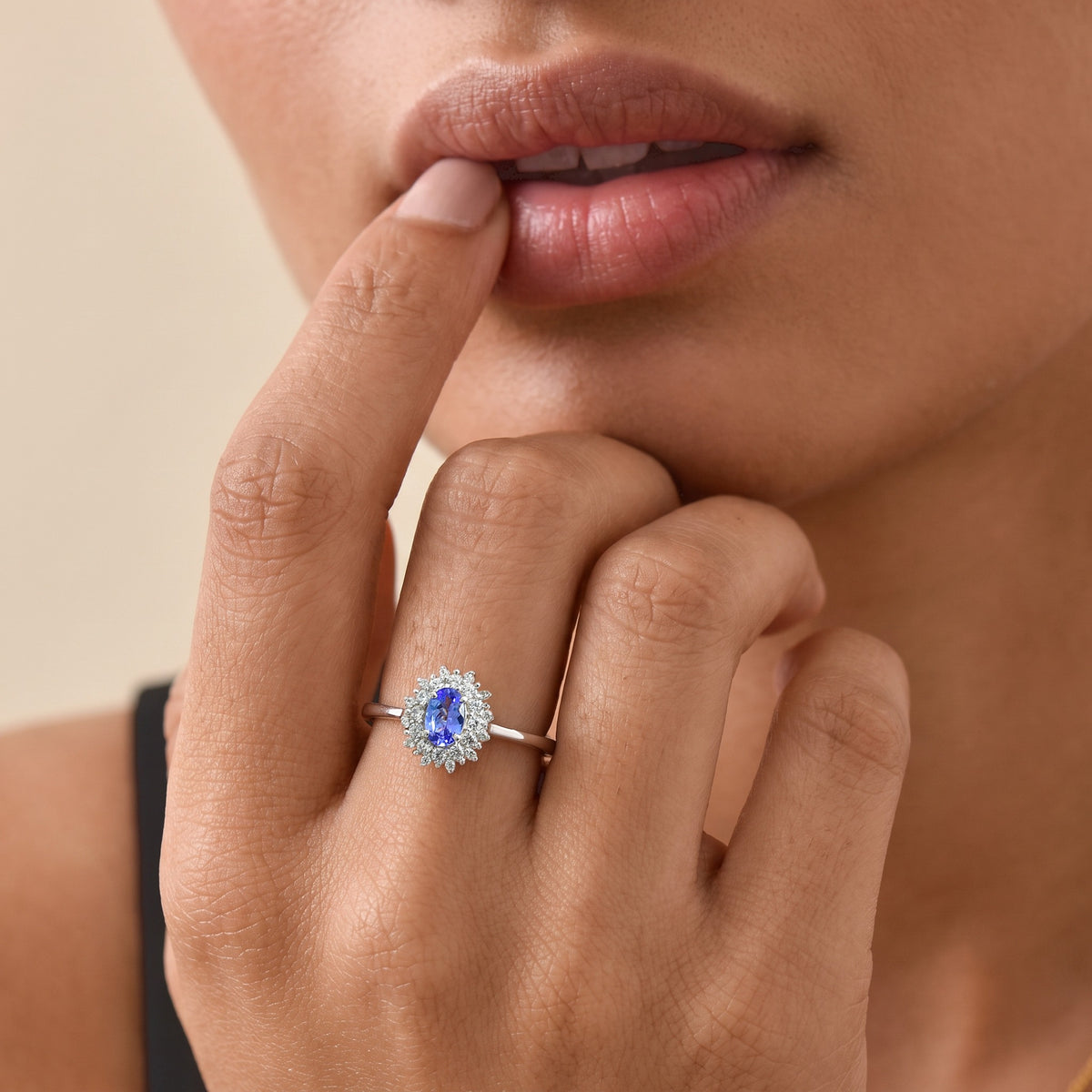 Live from Tanzania - D'Joy - Premium Tanzanite &amp; Natural White Zircon Halo Ring in Platinum Overlay Sterling Silver 0.90 Ct. 8788155 2