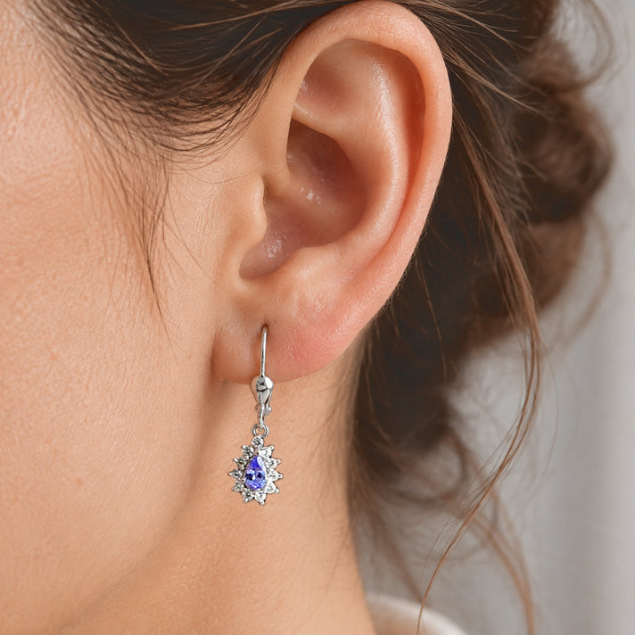Live From Tanzania - D'Joy - Tanzanite &amp; White Zircon Dangling Earring with Lever Back in Platinum Overlay Sterling Silver 8788211 2