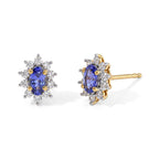 D'Joy - Tanzanite & White Zircon Halo Earring with Push Post in Yellow Gold Plated Sterling Silver_8788214