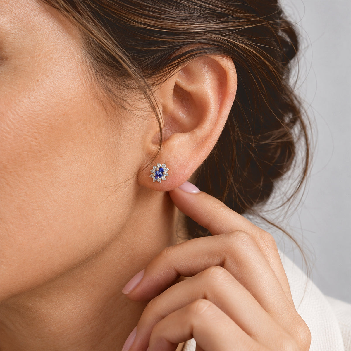 D'Joy - Tanzanite &amp; White Zircon Halo Earring with Push Post in Yellow Gold Plated Sterling Silver 8788214 2