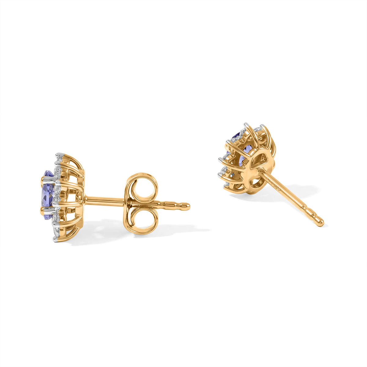 D'Joy - Tanzanite &amp; White Zircon Halo Earring with Push Post in Yellow Gold Plated Sterling Silver 8788214 3