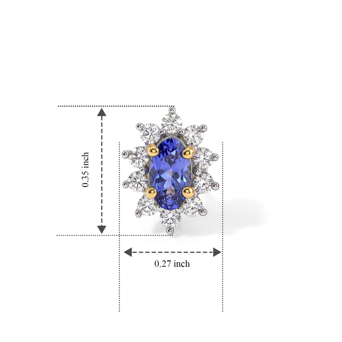 D'Joy - Tanzanite &amp; White Zircon Halo Earring with Push Post in Yellow Gold Plated Sterling Silver 8788214 4