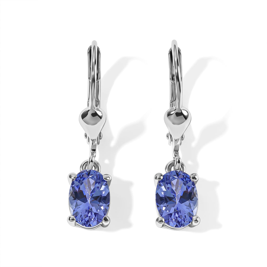 D'Joy - Tanzanite Dangling Earring with Lever Back in Rhodium Overlay Sterling Silver 1.60 Ct._8788220