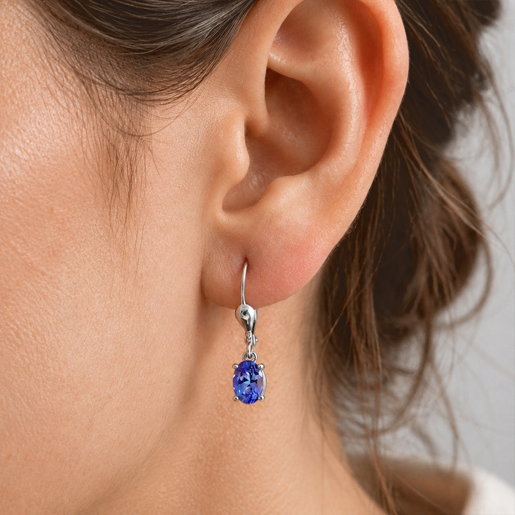 D'Joy - Tanzanite Dangling Earring with Lever Back in Rhodium Overlay Sterling Silver 1.60 Ct._8788220_1
