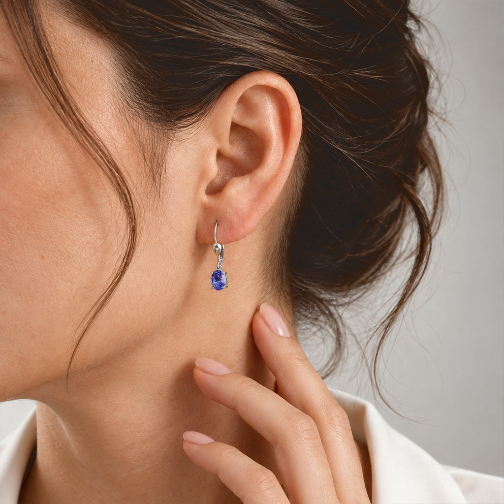 D'Joy - Tanzanite Dangling Earring with Lever Back in Rhodium Overlay Sterling Silver 1.60 Ct._8788220_2