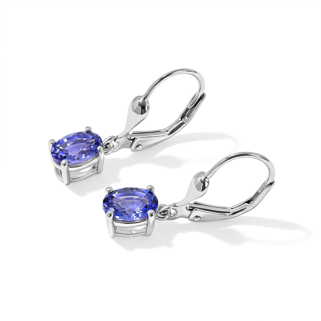 D'Joy - Tanzanite Dangling Earring with Lever Back in Rhodium Overlay Sterling Silver 1.60 Ct._8788220_3