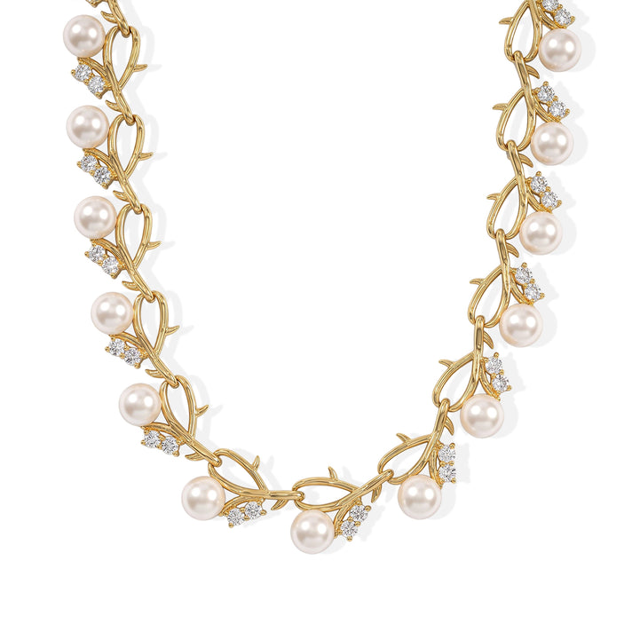 EverTrue - Fresh Water Pearl &amp; White Zircon Necklace (Size - 20) in Yellow Gold Tone 33.30 Ct. 8788227 1