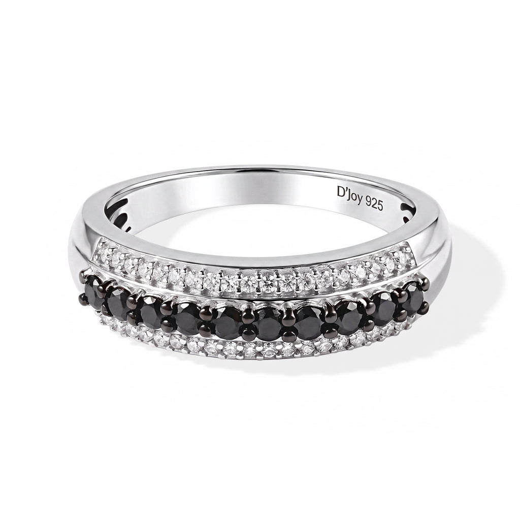 D'joy Black Diamond, White Diamond Half Eternity Band Ring in Rhodium OverlaySterling Silver  0.502  Ct._8788607