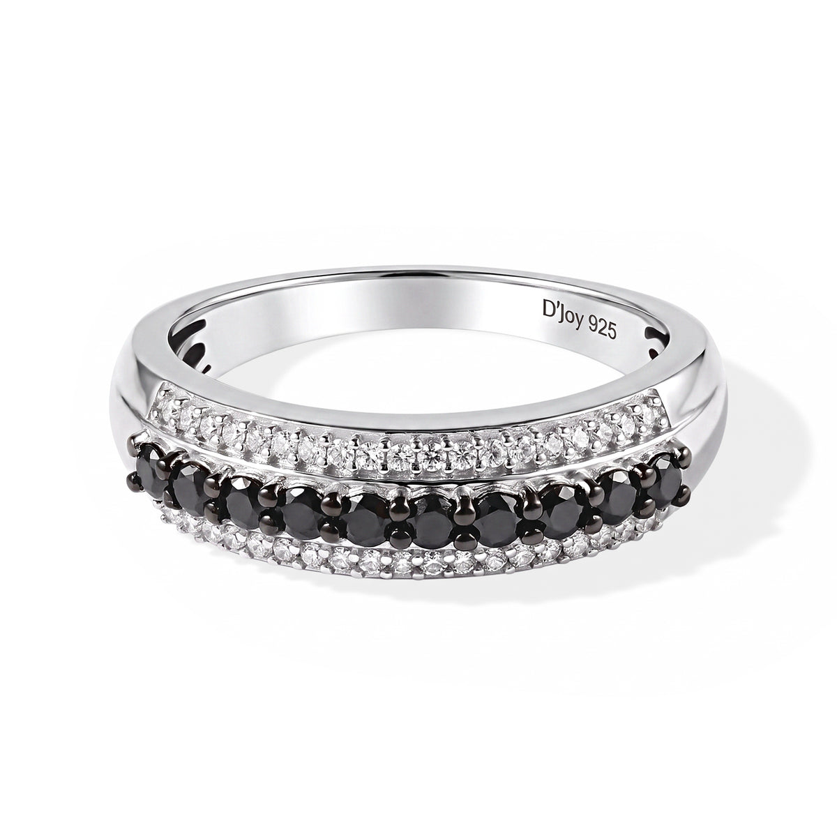 D'Joy - Black Diamond &amp; White Diamond Half Eternity Band Ring in Rhodium Overlay Sterling Silver 0.50 Ct. 8788607 0