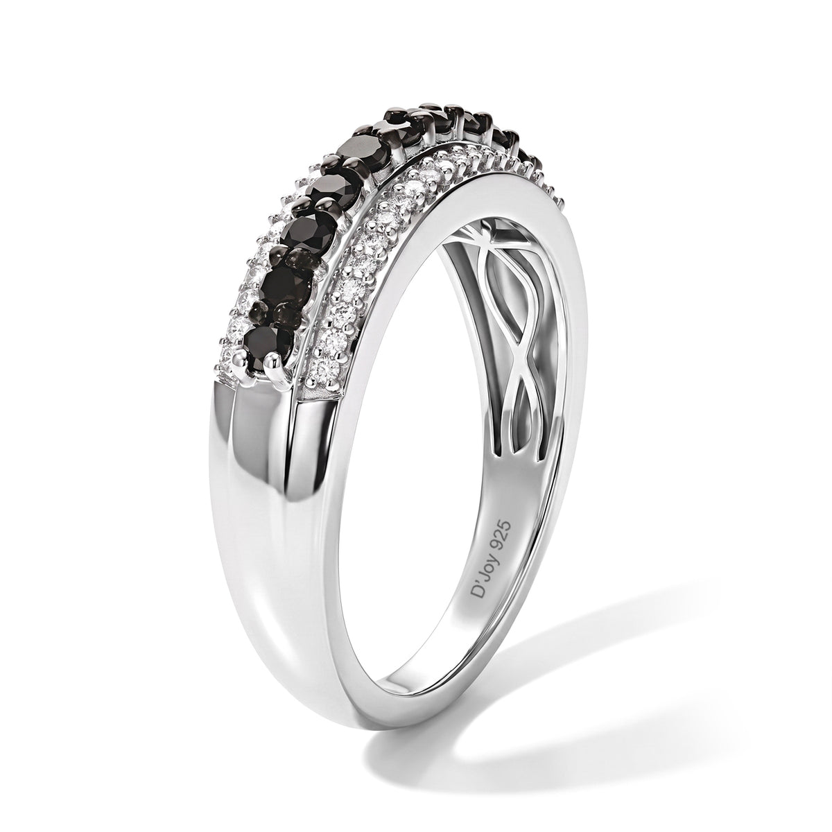 D'Joy - Black Diamond &amp; White Diamond Half Eternity Band Ring in Rhodium Overlay Sterling Silver 0.50 Ct. 8788607 3
