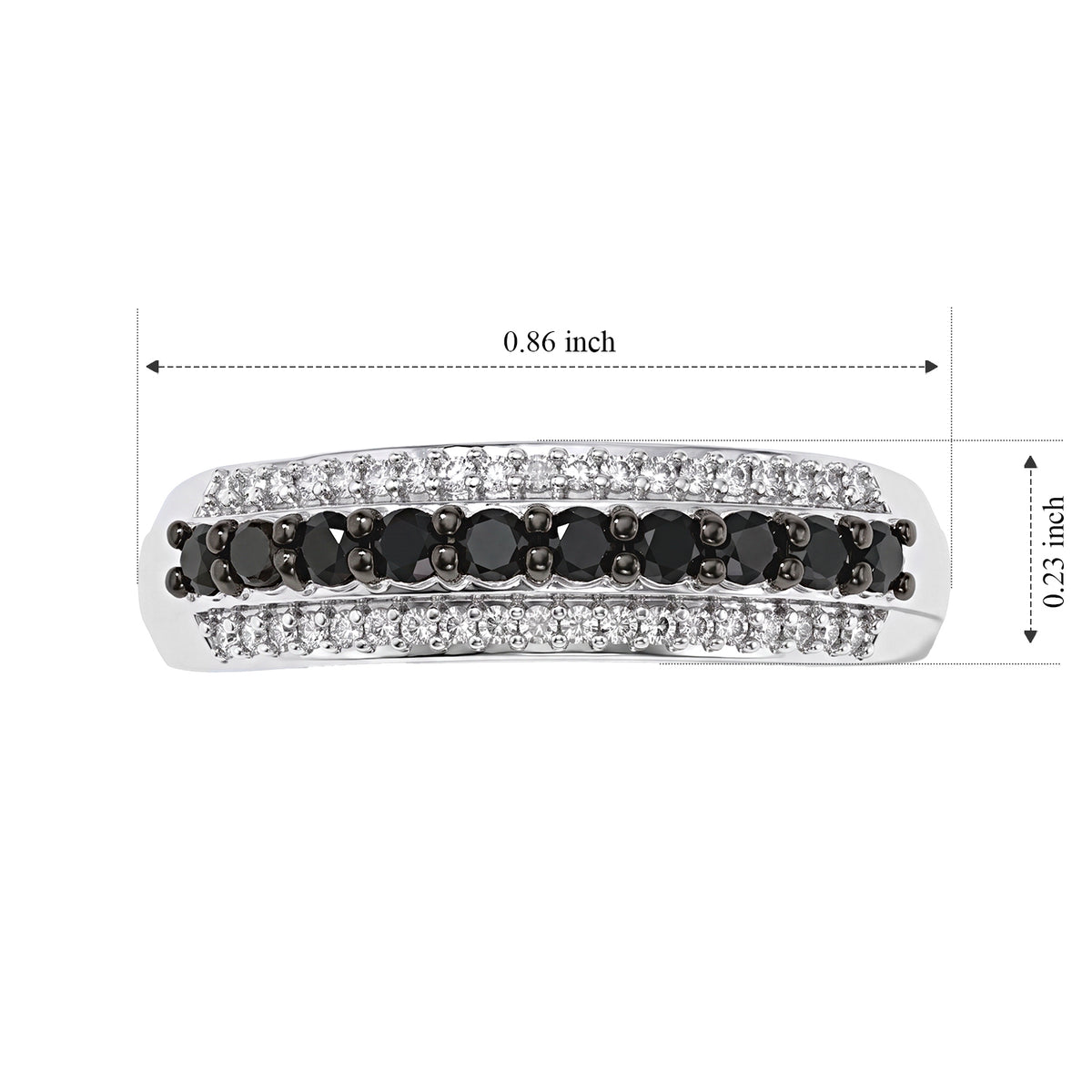 D'Joy - Black Diamond &amp; White Diamond Half Eternity Band Ring in Rhodium Overlay Sterling Silver 0.50 Ct. 8788607 5