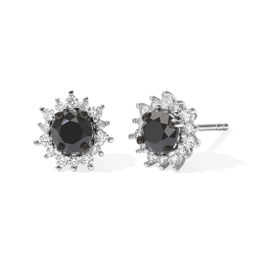 D'Joy - Black Diamond & White Diamond Halo Stud Earring with Push Post in Rhodium Overlay Sterling Silver 1.10 Ct._8788616