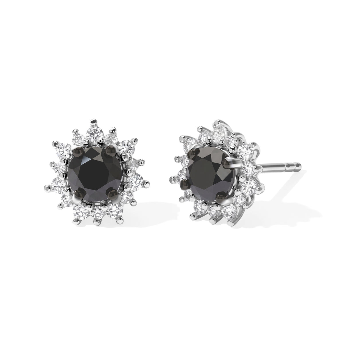 D'Joy - Black Diamond &amp; White Diamond Halo Stud Earring with Push Post in Rhodium Overlay Sterling Silver 1.10 Ct. 8788616 0