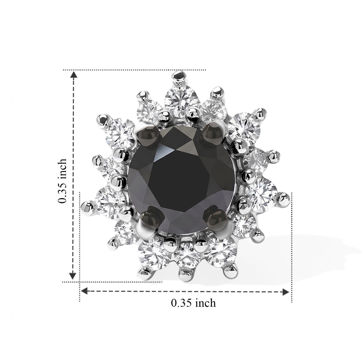 D'Joy - Black Diamond &amp; White Diamond Halo Stud Earring with Push Post in Rhodium Overlay Sterling Silver 1.10 Ct. 8788616 4