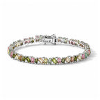 D'Joy - Multi-Tourmaline & Moissanite Tennis Bracelet (Size - 7.5) with GB Lock Box in Rhodium Overlay Sterling Silver 8.65, Silver Wt. 13.12 Gms_8788649