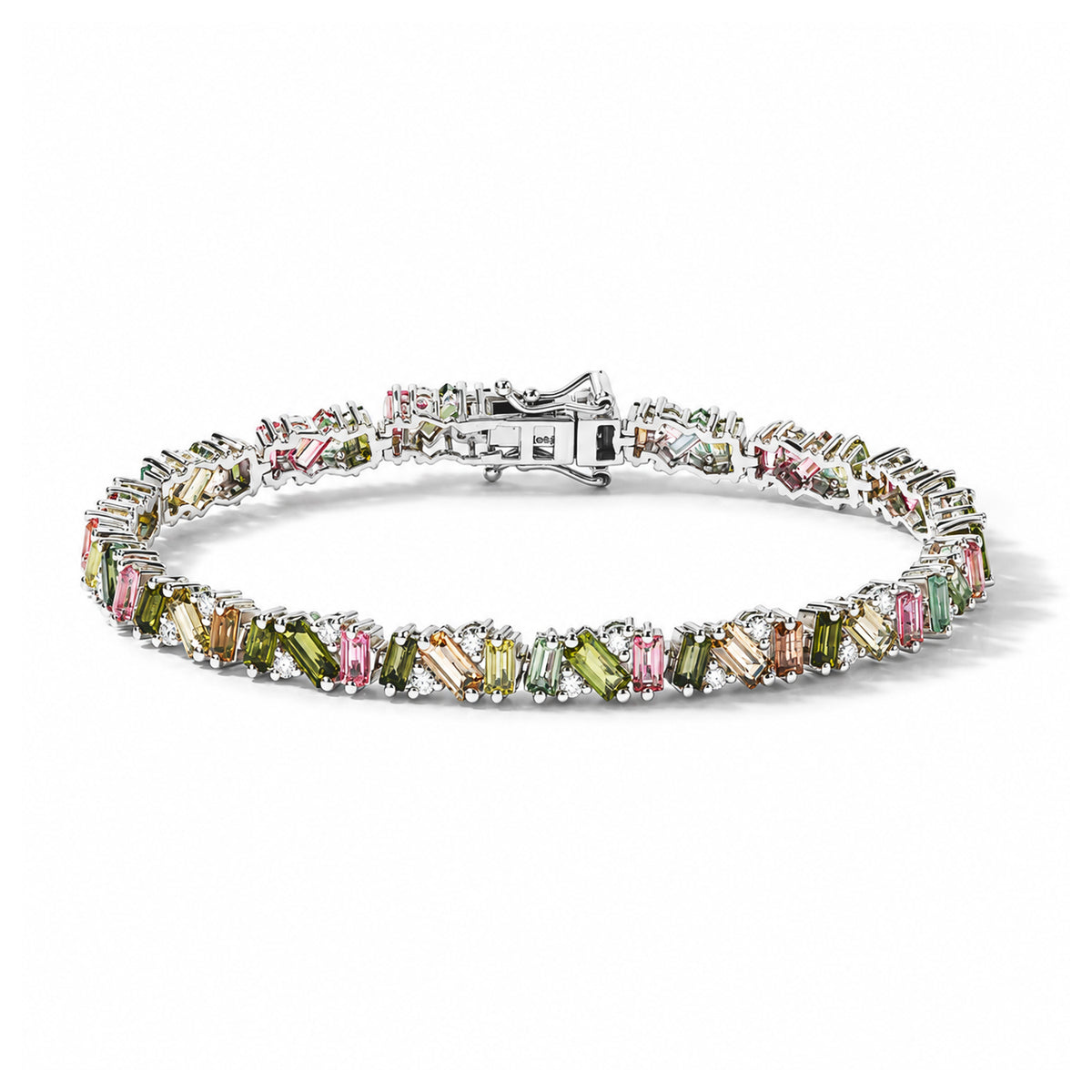 D'Joy - Multi-Tourmaline &amp; Moissanite Tennis Bracelet (Size - 7.5) with GB Lock Box in Rhodium Overlay Sterling Silver 8.65, Silver Wt. 13.12 Gms 8788649 0