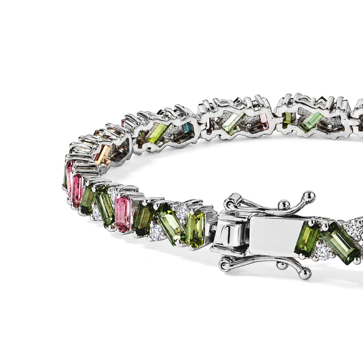 D'Joy - Multi-Tourmaline &amp; Moissanite Tennis Bracelet (Size - 7.5) with GB Lock Box in Rhodium Overlay Sterling Silver 8.65, Silver Wt. 13.12 Gms 8788649 3