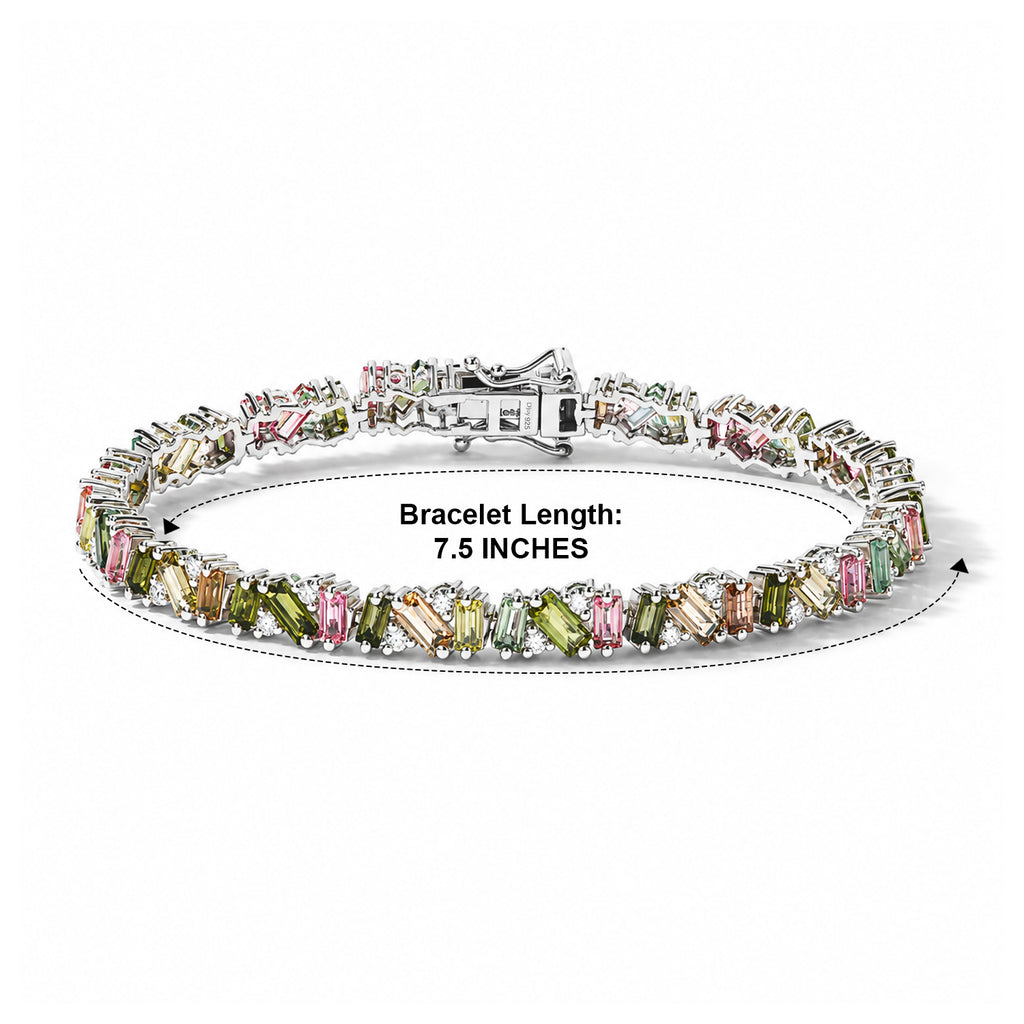 D'Joy - Multi-Tourmaline & Moissanite Tennis Bracelet (Size - 7.5) with GB Lock Box in Rhodium Overlay Sterling Silver 8.65, Silver Wt. 13.12 Gms_8788649_4