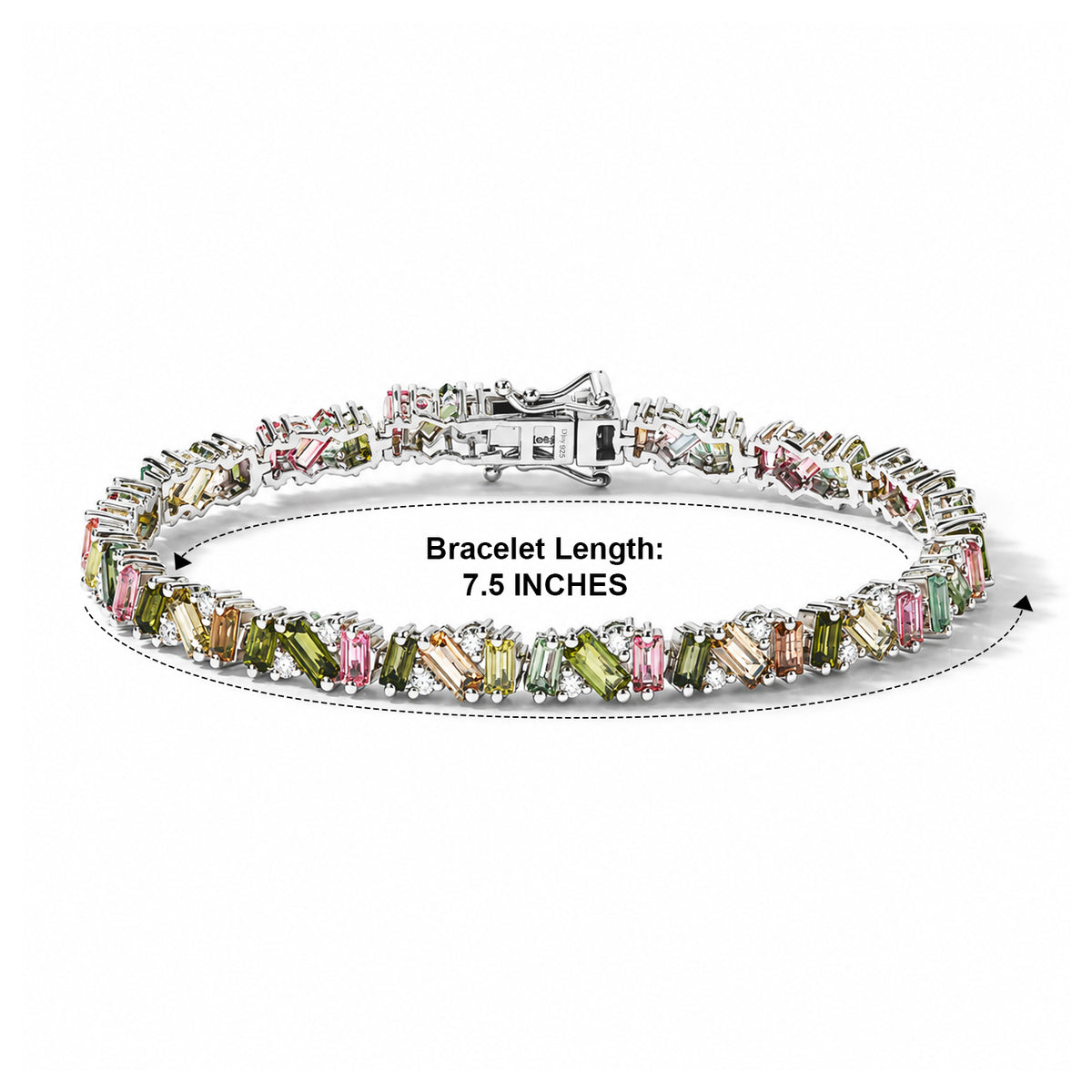 D'Joy - Multi-Tourmaline &amp; Moissanite Tennis Bracelet (Size - 7.5) with GB Lock Box in Rhodium Overlay Sterling Silver 8.65, Silver Wt. 13.12 Gms 8788649 4