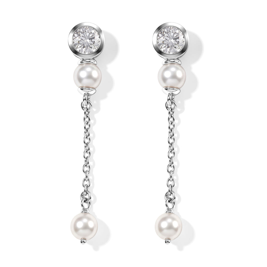 D'Joy - Moissanite & Fresh Water Pearl Dangling Earring in Platinum Overlay Sterling Silver 2.45 Ct._8789018