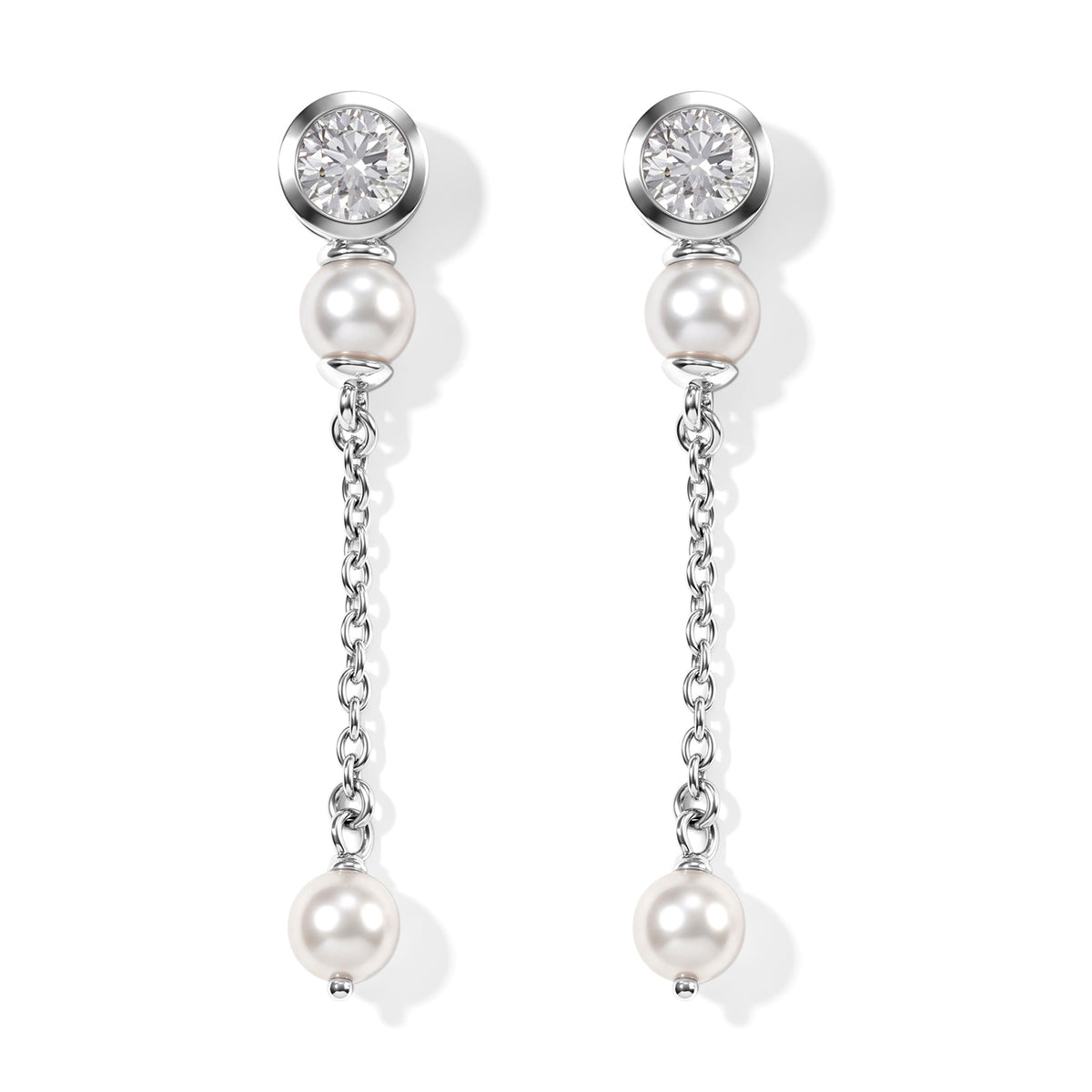 D'Joy - Moissanite &amp; Fresh Water Pearl Dangling Earring in Platinum Overlay Sterling Silver 2.45 Ct. 8789018 0