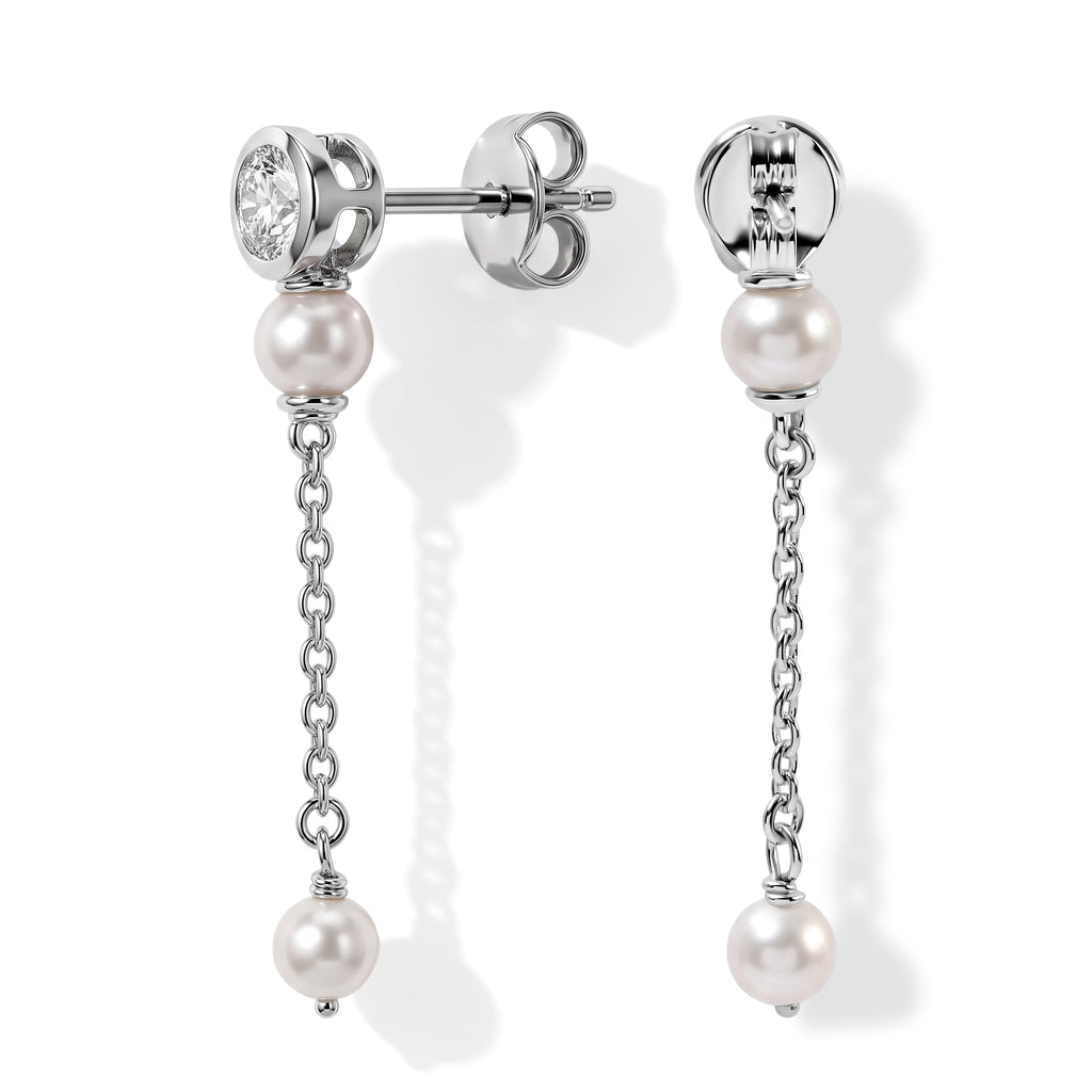 D'Joy - Moissanite & Fresh Water Pearl Dangling Earring in Platinum Overlay Sterling Silver 2.45 Ct._8789018_3