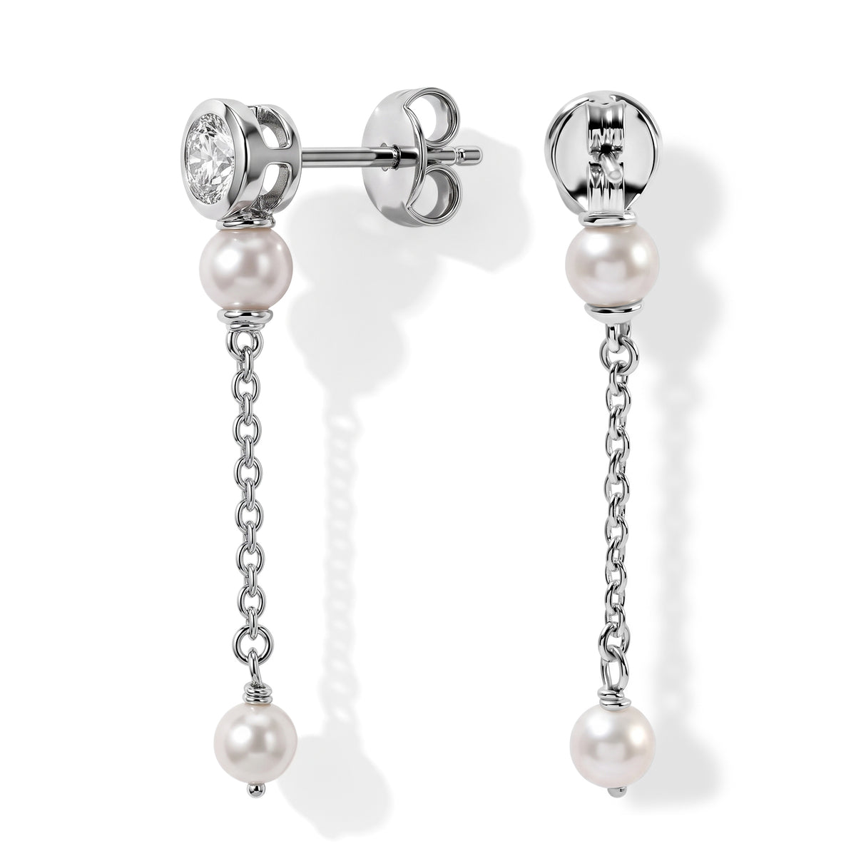 D'Joy - Moissanite &amp; Fresh Water Pearl Dangling Earring in Platinum Overlay Sterling Silver 2.45 Ct. 8789018 3