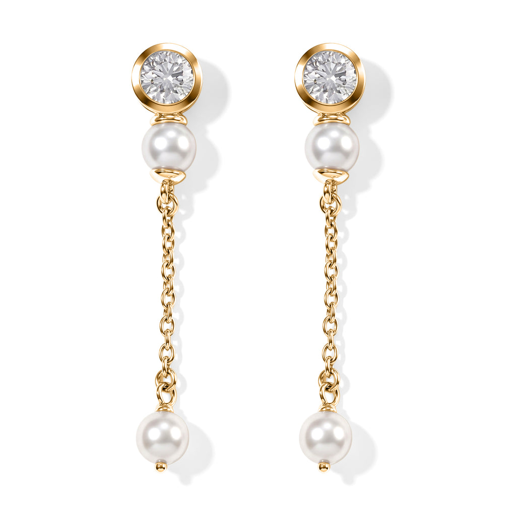D'Joy - Moissanite & Fresh Water Pearl Dangling Earring with Push Post in Yellow Gold Plated Sterling Silver 2.45 Ct._8789019