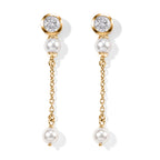 D'Joy - Moissanite & Fresh Water Pearl Dangling Earring with Push Post in Yellow Gold Plated Sterling Silver 2.45 Ct._8789019