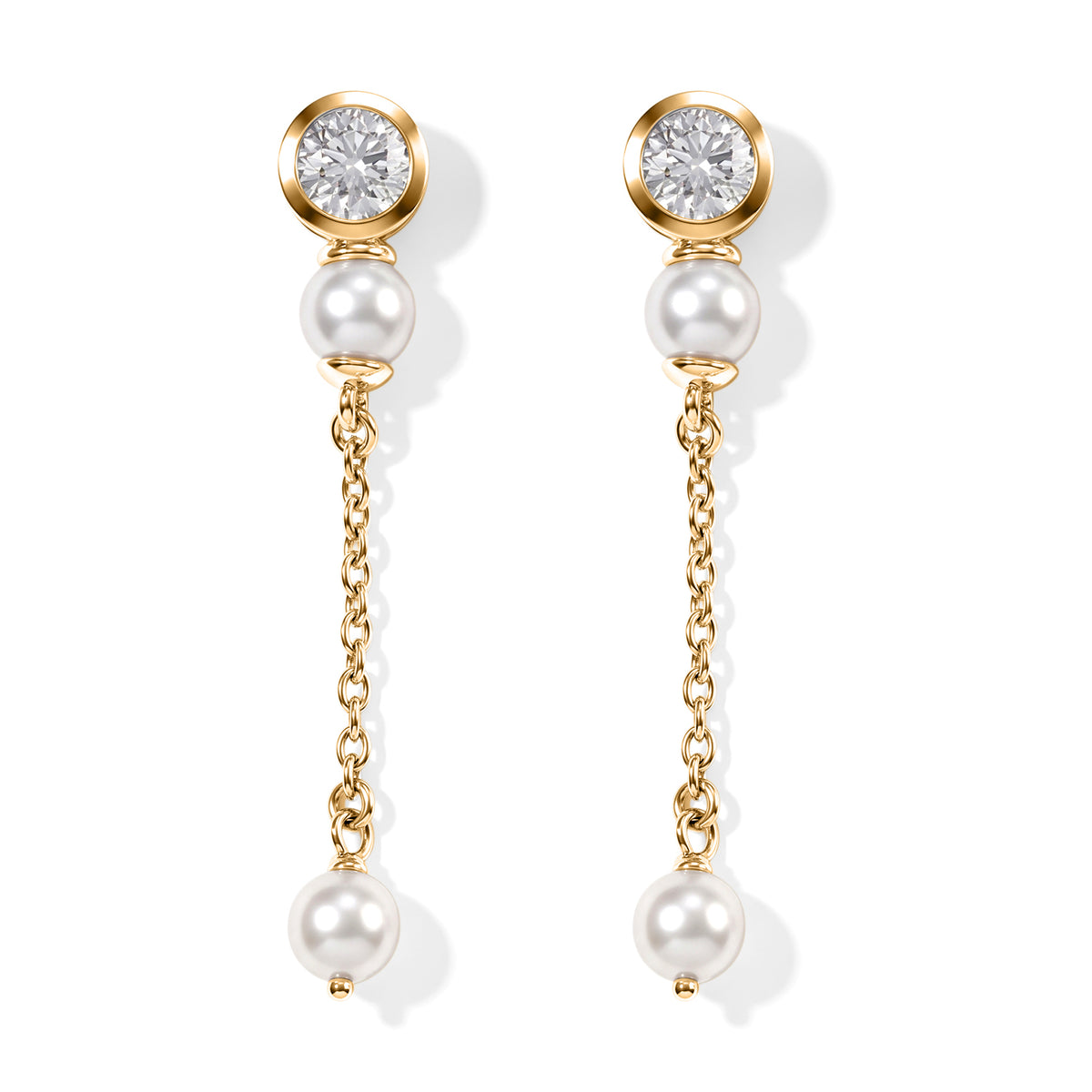 D'Joy - Moissanite &amp; Fresh Water Pearl Dangling Earring with Push Post in Yellow Gold Plated Sterling Silver 2.45 Ct. 8789019 0