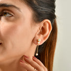 D'Joy - Moissanite & Fresh Water Pearl Dangling Earring with Push Post in Yellow Gold Plated Sterling Silver 2.45 Ct._8789019_2
