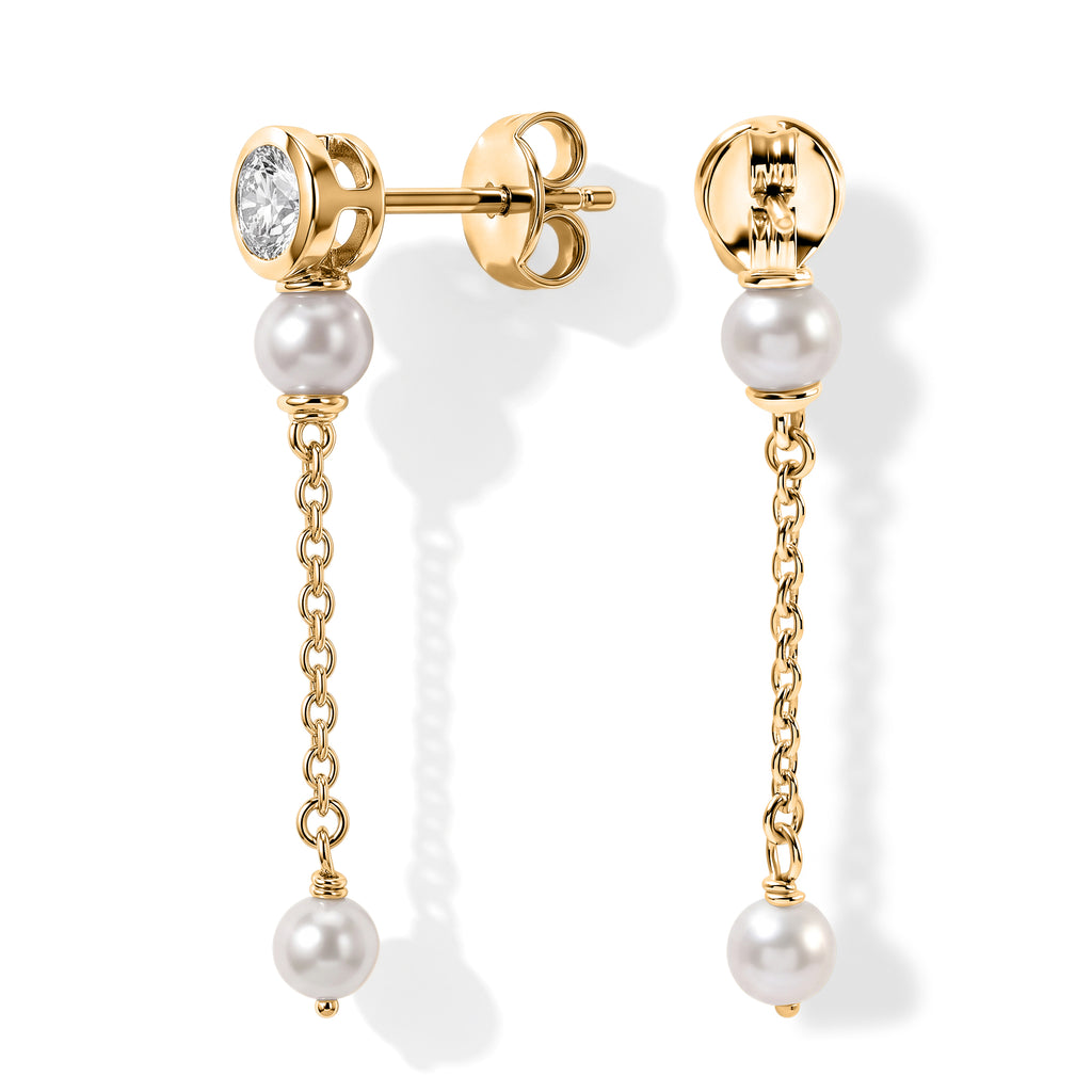 D'Joy - Moissanite & Fresh Water Pearl Dangling Earring with Push Post in Yellow Gold Plated Sterling Silver 2.45 Ct._8789019_3