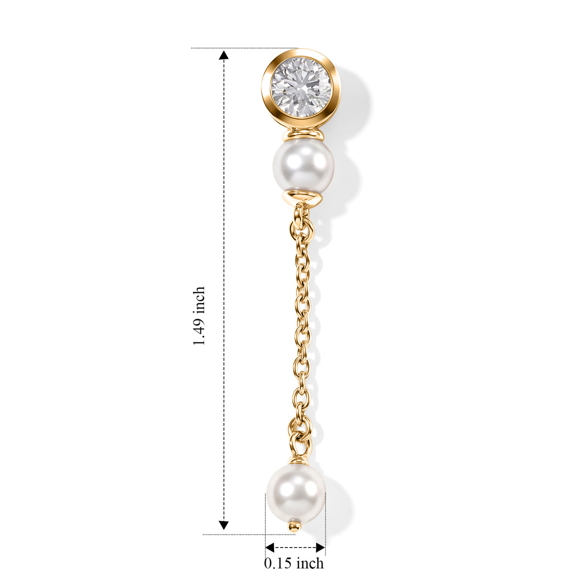 D'Joy - Moissanite &amp; Fresh Water Pearl Dangling Earring with Push Post in Yellow Gold Plated Sterling Silver 2.45 Ct. 8789019 4