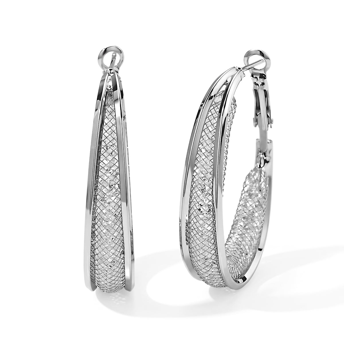 NY Closeout Deal - Star Light Collection - White Austrian Crystal Hoop Earrings with Clasp - White 8789079 0