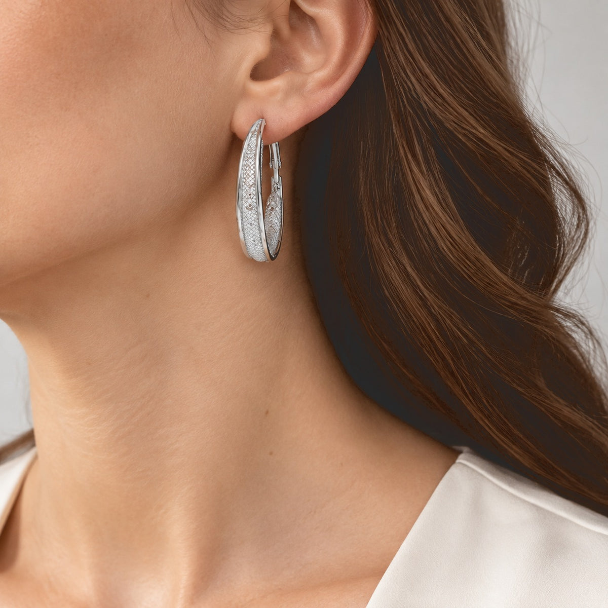 NY Closeout Deal - Star Light Collection - White Austrian Crystal Hoop Earrings with Clasp - White 8789079 1
