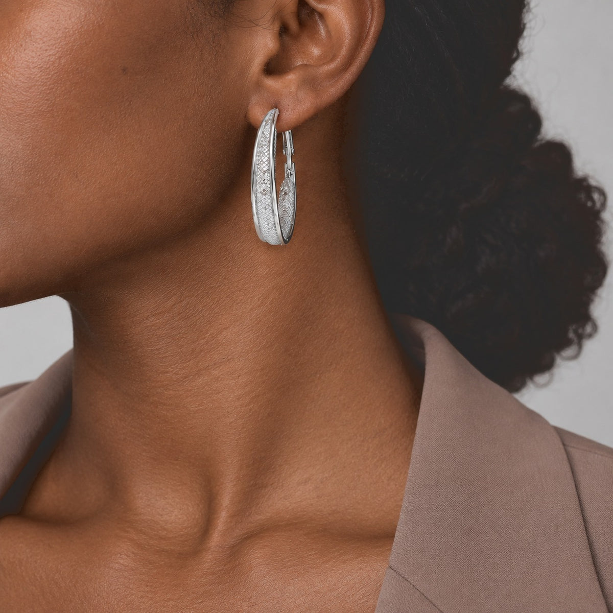 NY Closeout Deal - Star Light Collection - White Austrian Crystal Hoop Earrings with Clasp - White 8789079 2