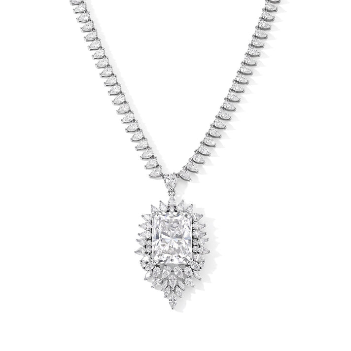LIMITED CREATION - THE SUMMIT- Moissanite Necklace (Size - 18) in Rhodium Overlay Sterling Silver 55.50 Ct, Silver Wt. 23.60 Gms 8789093 1