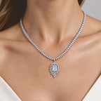 LIMITED CREATION - THE SUMMIT- Moissanite Necklace (Size - 18) in Rhodium Overlay Sterling Silver 55.50 Ct, Silver Wt. 28.00 Gms_8789093_2