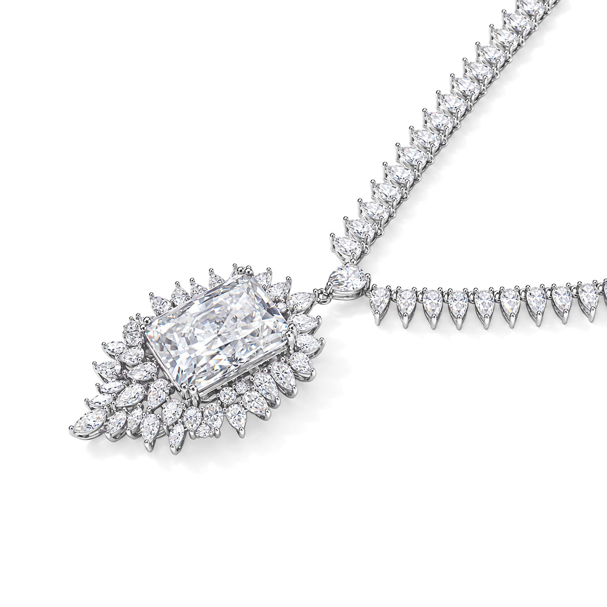 LIMITED CREATION - THE SUMMIT- Moissanite Necklace (Size - 18) in Rhodium Overlay Sterling Silver 55.50 Ct, Silver Wt. 28.00 Gms 8789093 3