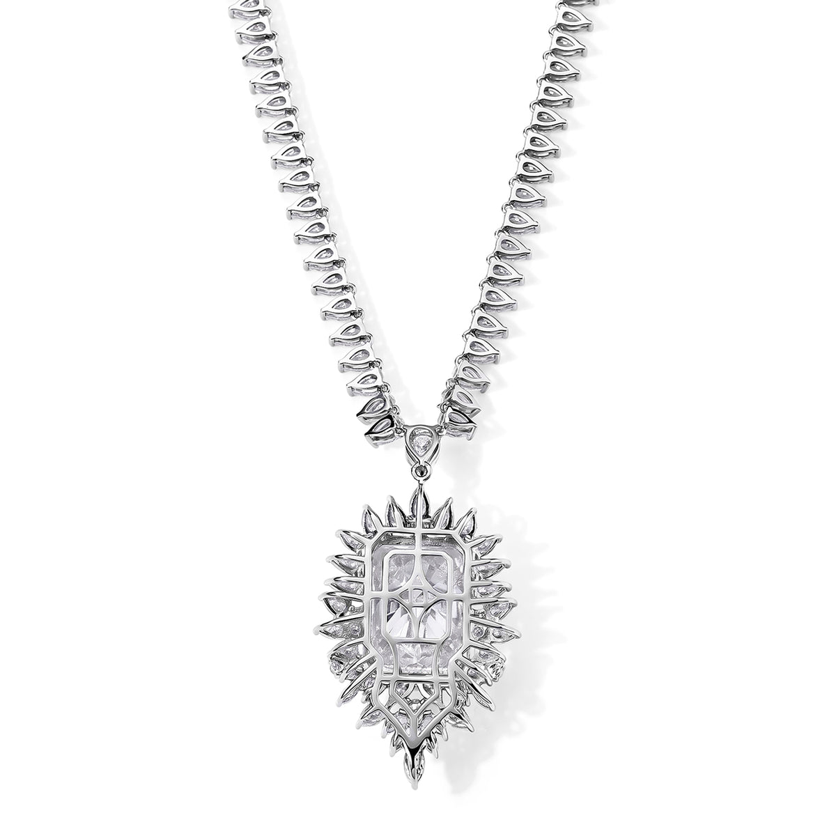LIMITED CREATION - THE SUMMIT- Moissanite Necklace (Size - 18) in Rhodium Overlay Sterling Silver 55.50 Ct, Silver Wt. 28.00 Gms 8789093 4