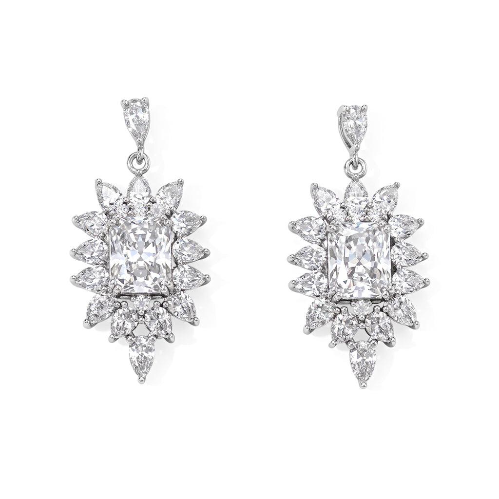 D'Joy - Moissanite Earring with Push Back in Rhodium Overlay Sterling Silver 9.90 Ct._8789094