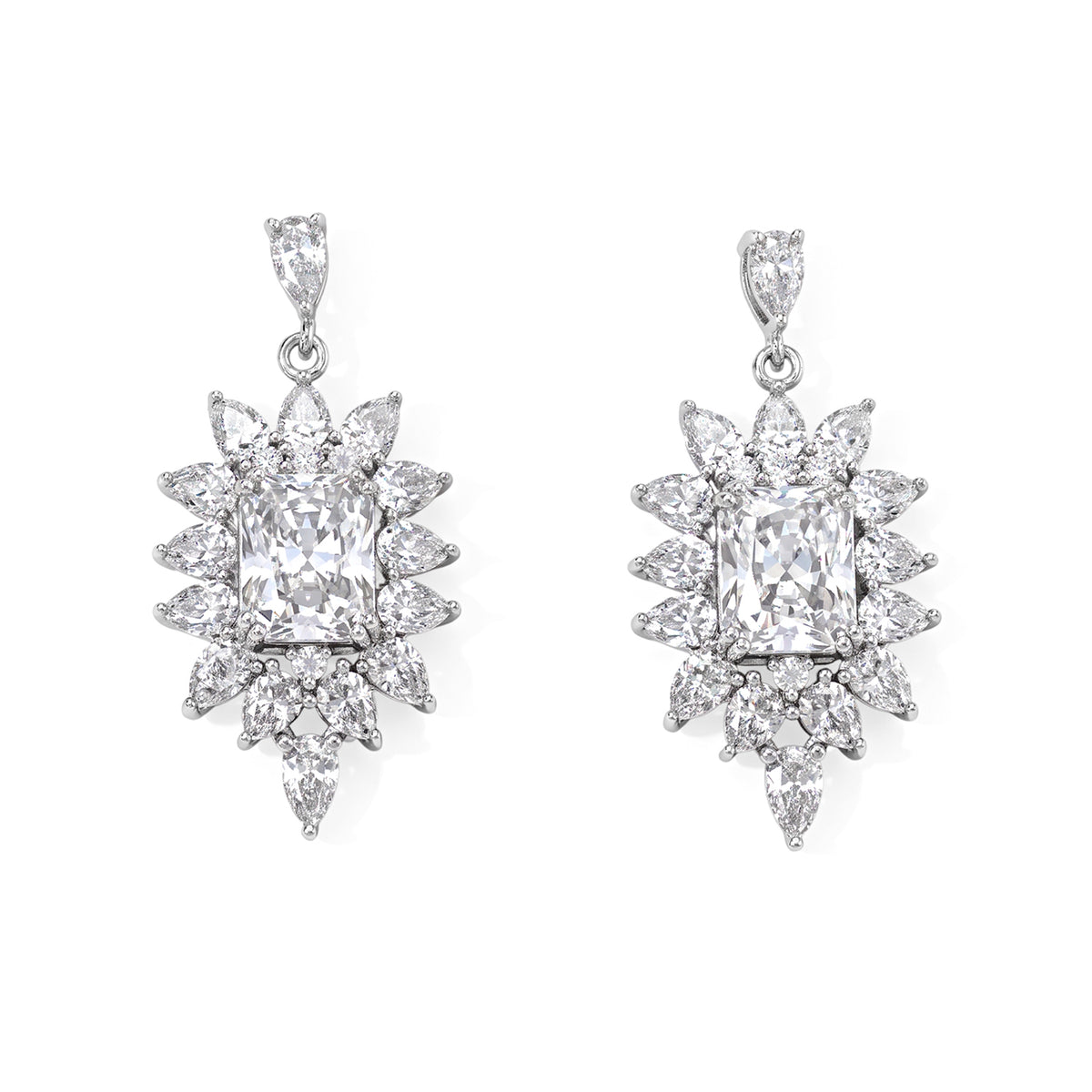 D'Joy - Moissanite Earring with Push Back in Rhodium Overlay Sterling Silver 9.90 Ct. 8789094 0