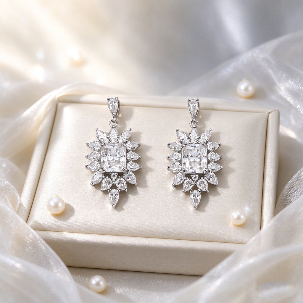 D'Joy - Moissanite Earring with Push Back in Rhodium Overlay Sterling Silver 9.90 Ct._8789094_1