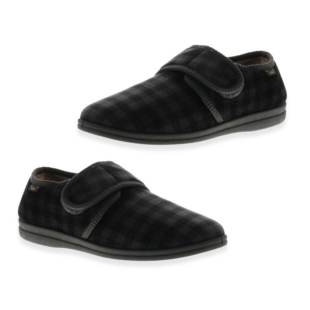 Dr Keller Mens Checkered Fleece Lined Wide Fit Memory Foam Comfort Sole Slippers with Velcro Touch Fastening (Size 8) - Grey 8789195 0