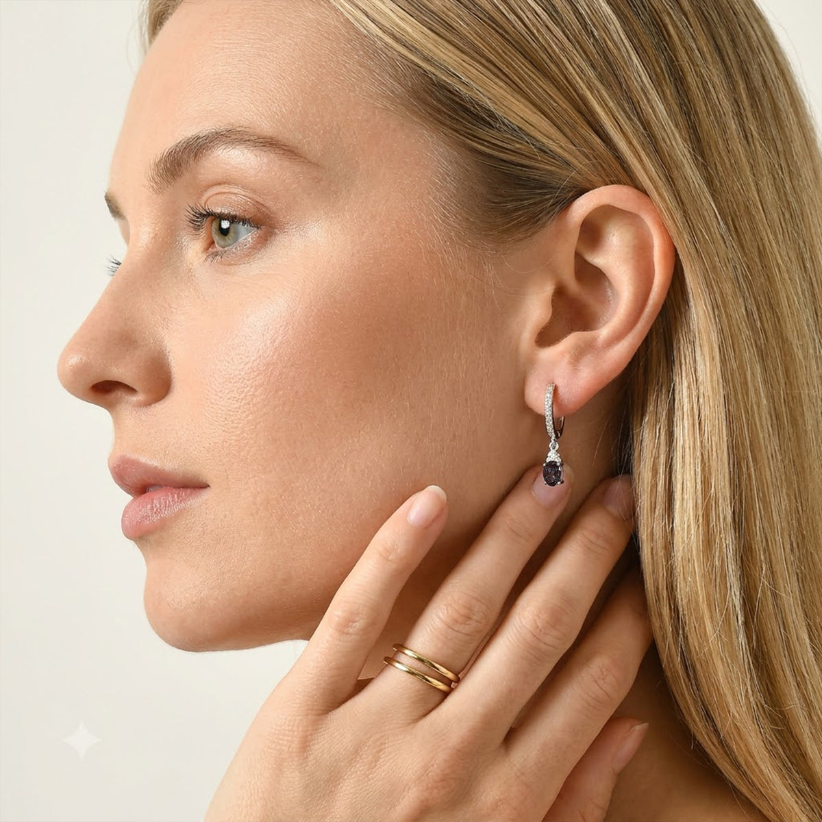 Luxuriant - AAA Lab Grown Alexandrite &amp; White Zircon Dangling Hoop  Earring in Rhodium Overlay Sterling Silver 1.40 Ct. 8789320 2