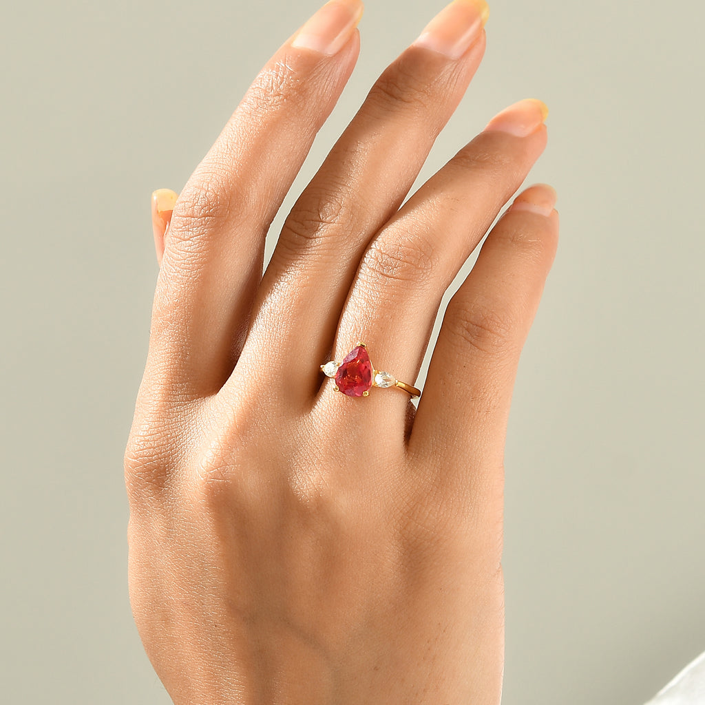 Luxuriant Lab Created Padparadscha Sapphire, White Zircon Main Stone With Side Stone Ring Sterling Silver  3.124  Ct._8790147_1